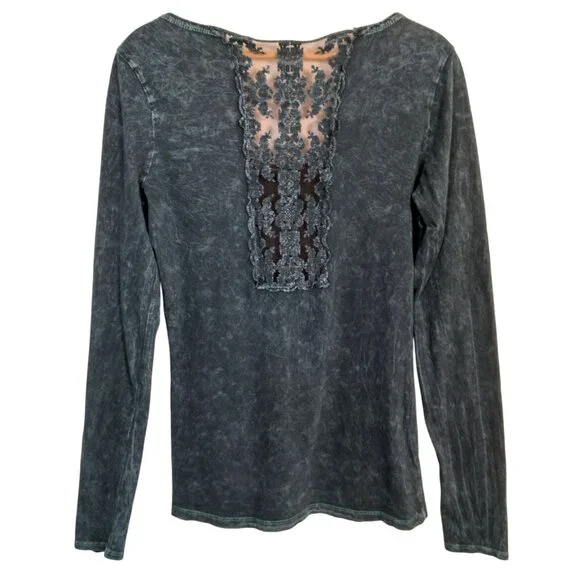 Vintage Y2K Buckle Daytrip Shirt Large Fleur Dis Lis Long Sleeve Lace Studded - Picture 2 of 16